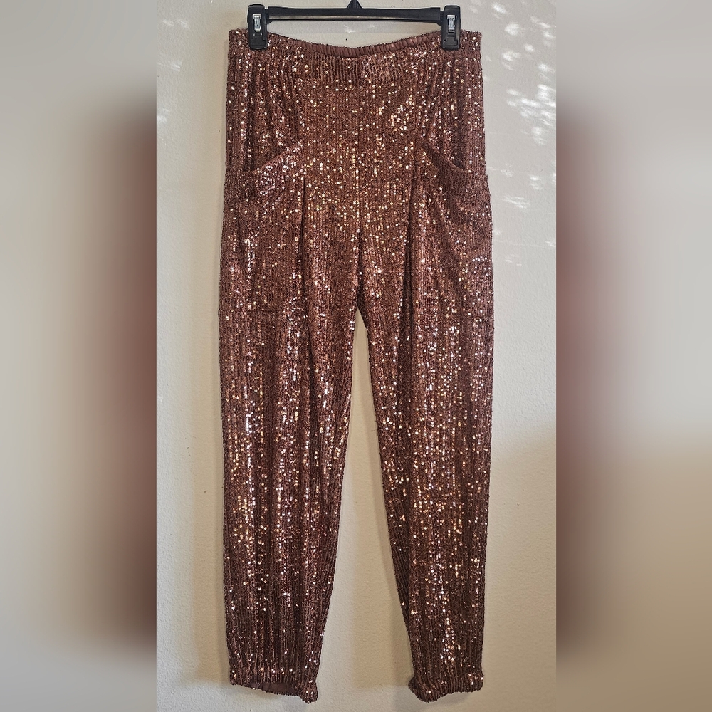 FREE PEOPLE Copper Sequin Joggers-S